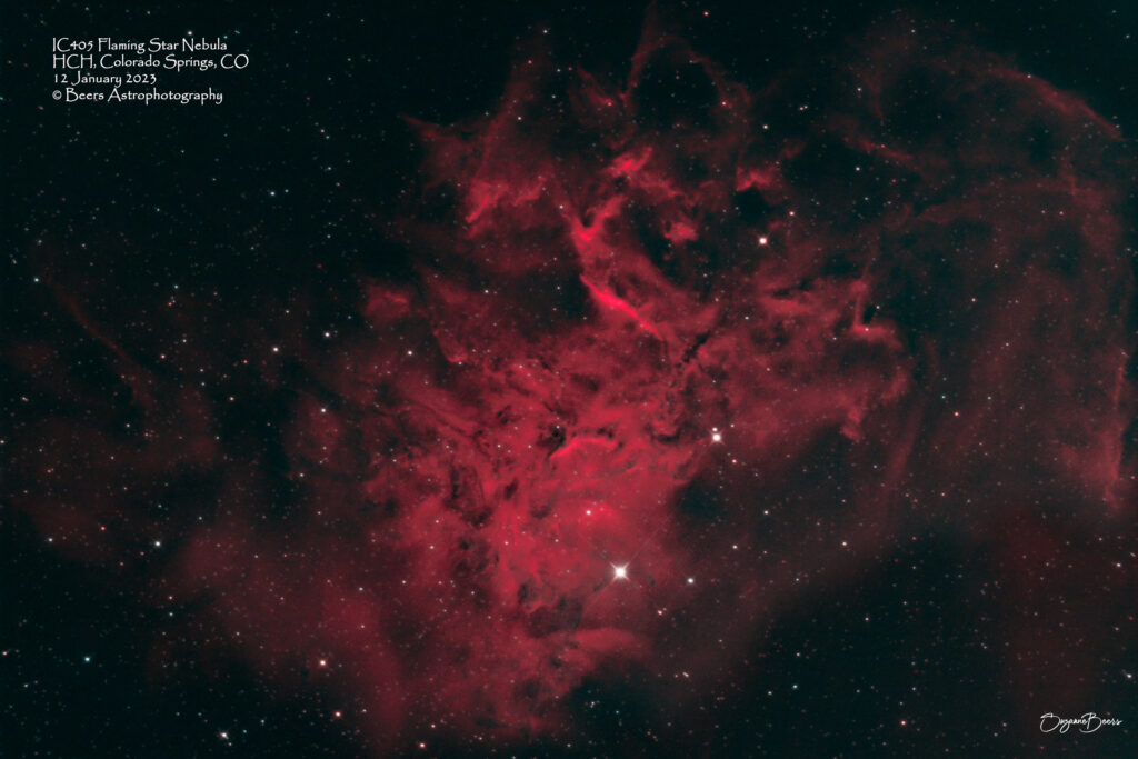 IC405 Flaming Star Nebula; HCH RaBZ LeX 12Jan2023 10% stretch