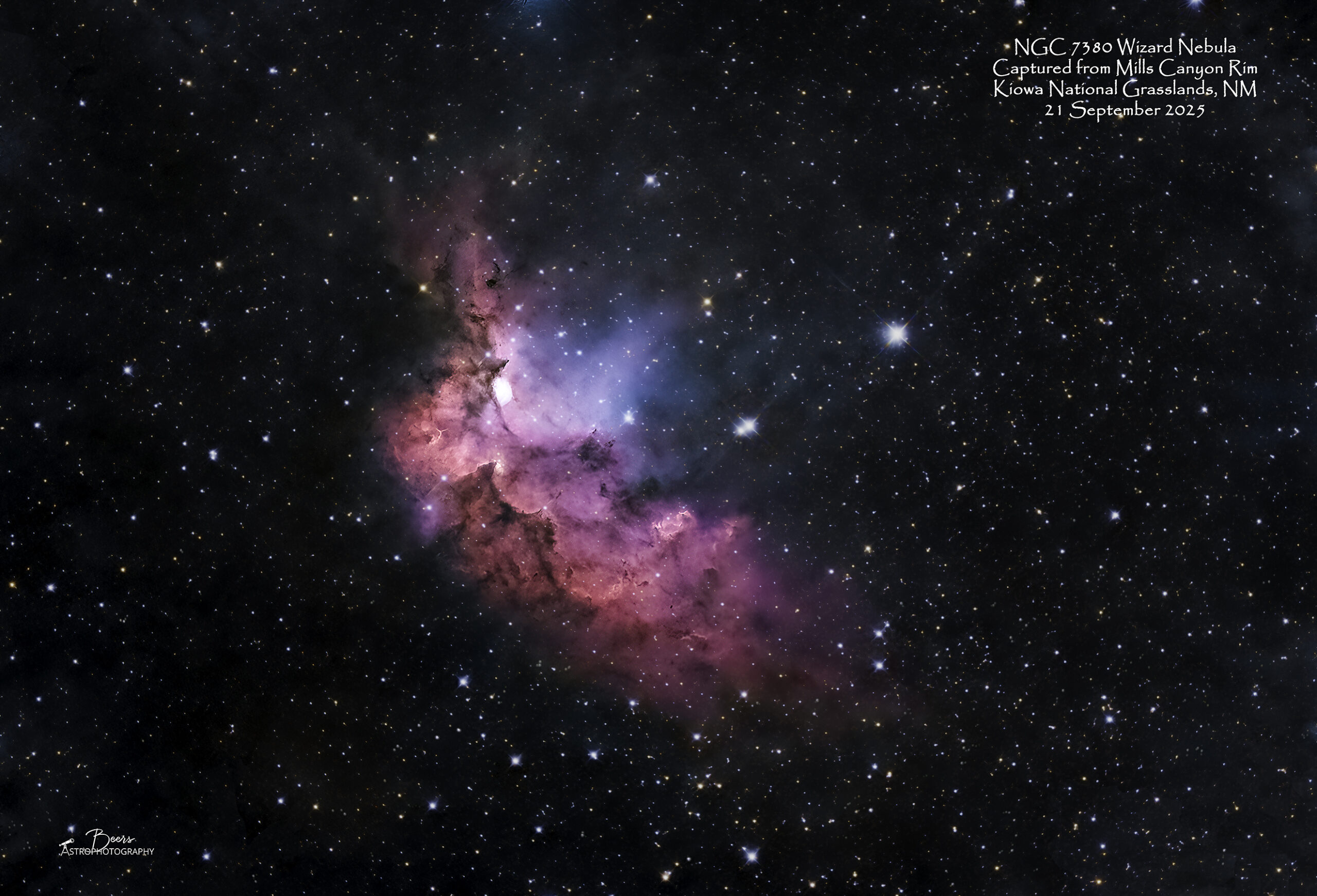 星HaveaNaiceday SH2-142/NGC7380 Wizard Nebula & Star Cluster - Beers