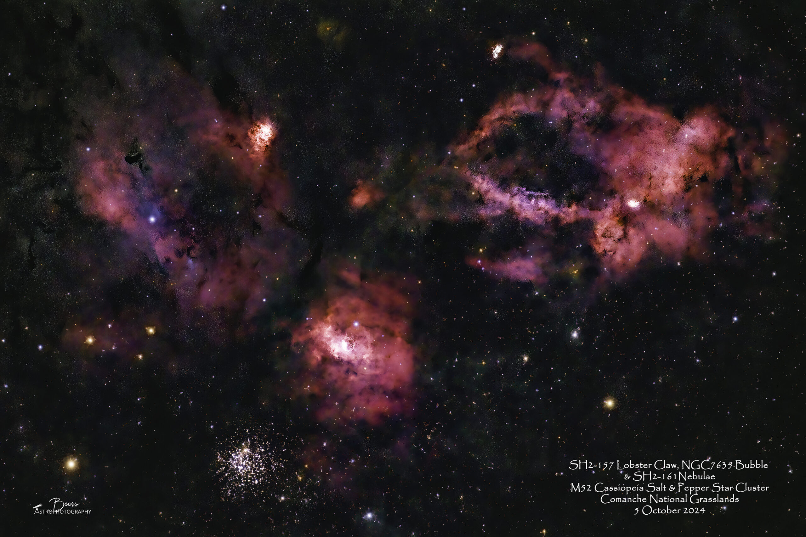 Cassiopeia Neighbors: SH2-157 Lobster Claw Nebula, NGC7635 Bubble